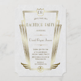 Invitación Fiesta de Soltero con Monograma Art Déco Blanco Do