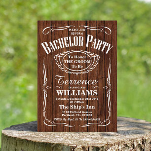 Invitación Fiesta de Soltero con Tipografía de Madera de Moda