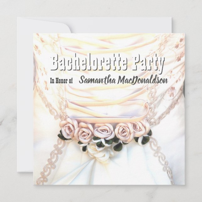 Invitación Fiesta de soltero con vestido de boda floral (Anverso)