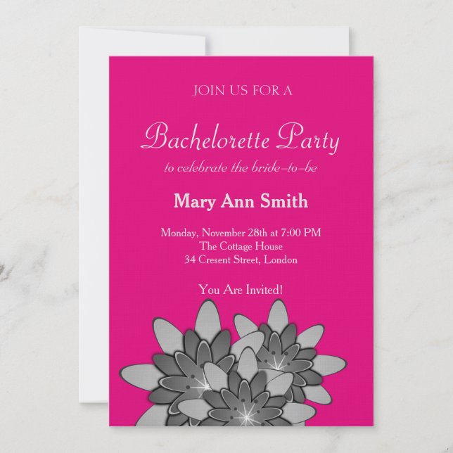 Invitación Fiesta de Soltero de Flor de Loto Rosa con Gris (Anverso)