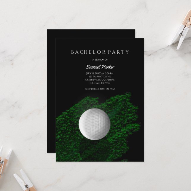 Invitación Fiesta de Soltero de Golf Verde - Bola de Golf - G (Anverso/Reverso In Situ)