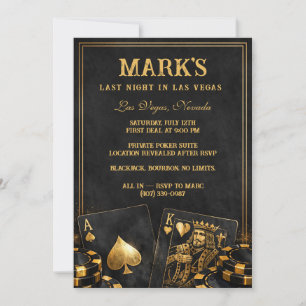 Invitación Fiesta de Soltero de Lujo Negro y Dorado en Vegas