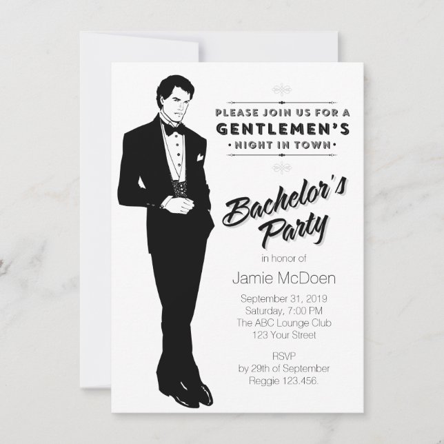 Invitación Fiesta de soltero elegante retro vintage (Anverso)