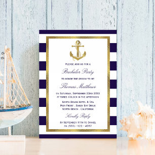 Invitación Fiesta de Soltero en la Playa con Ancla Náutica y