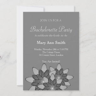 Invitación Fiesta de Soltero Floral Gris Blanco y Negro