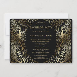 Invitación Fiesta de Soltero Glam Gold Art Deco Pavos Reales
