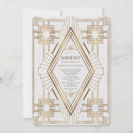 Invitación Fiesta de Soltero Glam Gold y Blanco Gran Gatsby