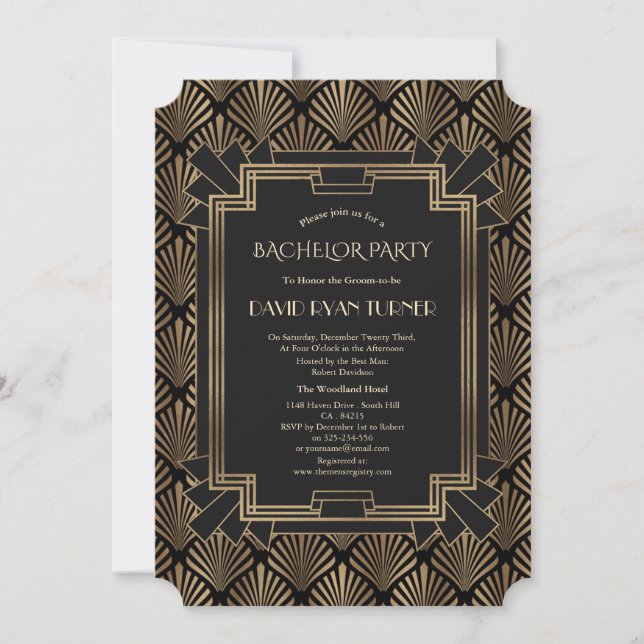 Invitación Fiesta de soltero Glam Roaring 20's Great Gatsby (Anverso)