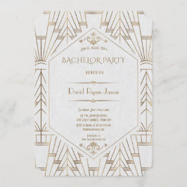Invitación Fiesta de Soltero Gran Gatsby Oro Blanco Real