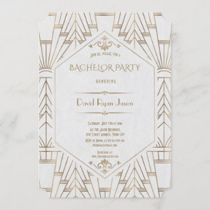 Invitación Fiesta de Soltero Gran Gatsby Oro Blanco Real