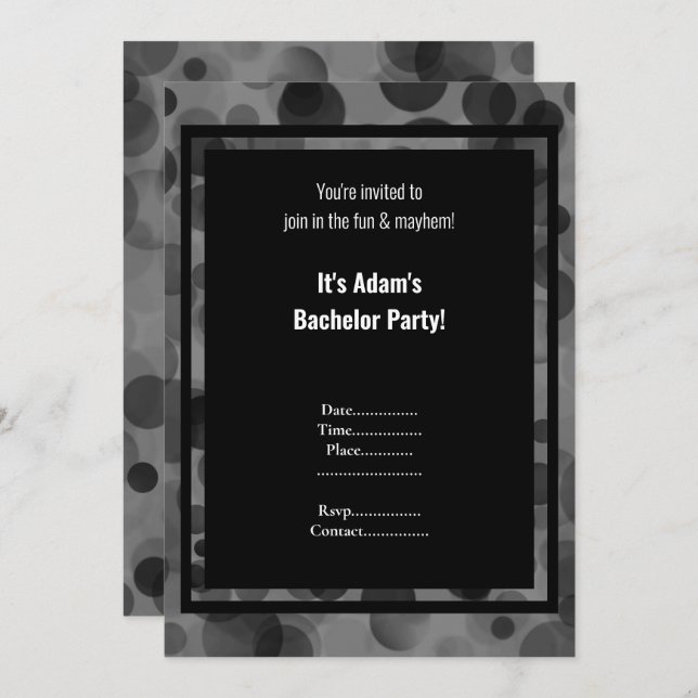 Invitación Fiesta de Soltero Masculina Bokeh Gris Plateado (Anverso / Reverso)