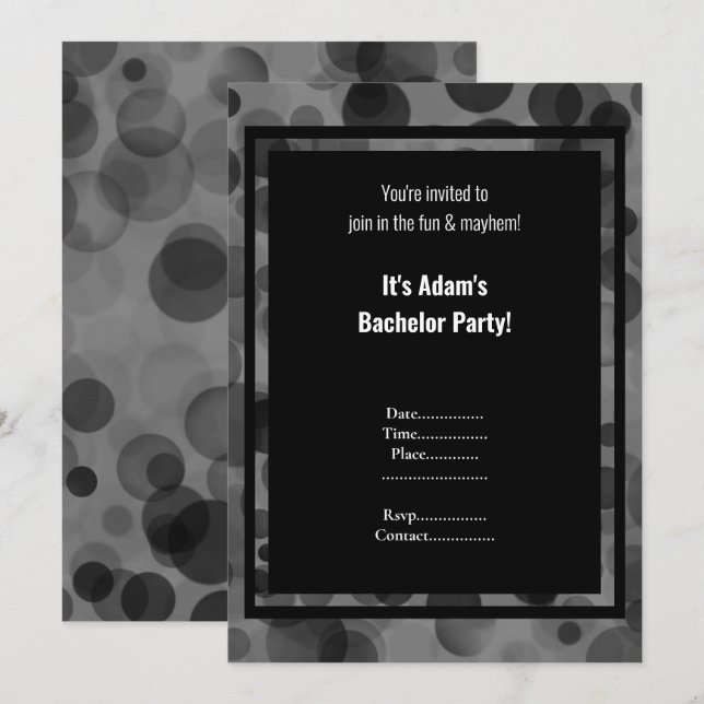 Invitación Fiesta de Soltero Masculina Gris Plateado Bokeh (Anverso / Reverso)