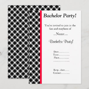 INVITACIÓN FIESTA DE SOLTERO MODERNA CON CUADROS NEGROS Y BLA