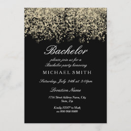 Invitación Fiesta de Soltero Negro con Confeti Brillante de O