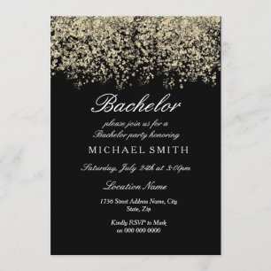 Invitación Fiesta de Soltero Negro con Confeti Brillante de O
