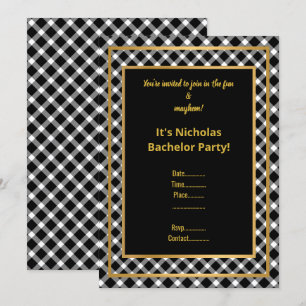 INVITACIÓN FIESTA DE SOLTERO ORO NEGRO BLANCO CHEC