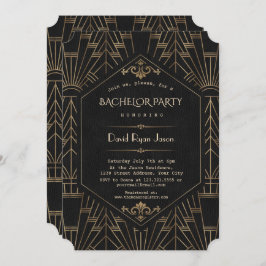 Invitación Fiesta de Soltero Royal Gold Black Great Gatsby añ