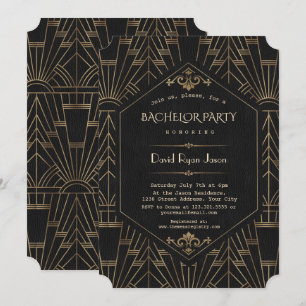 Invitación Fiesta de soltero Royal Gold Black Great Gatsby añ