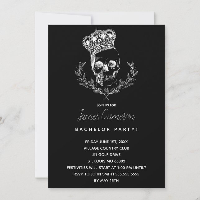 Invitación Fiesta de Soltero Royal Skull (Anverso)