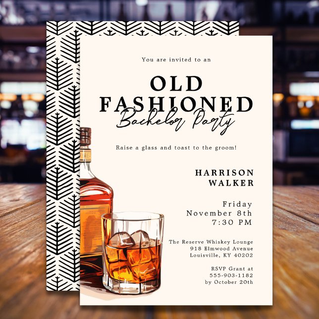 Invitación Fiesta de Soltero Tema Whisky Old Fashioned Elegan (Fully customizable. )