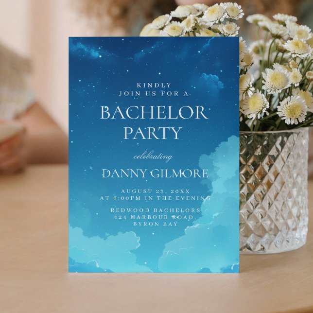 Invitación Fiesta de solteros azules simple y elegante (Subido por el creador)