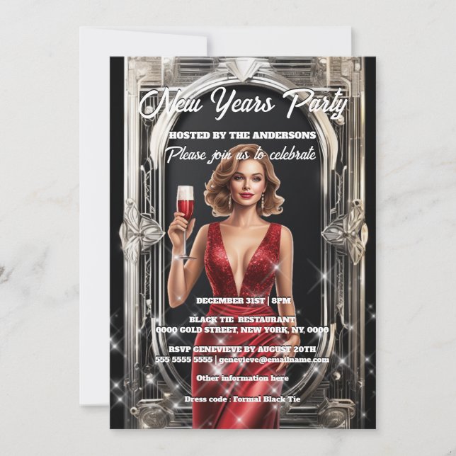 Invitación Fiesta de solteros de Año Nuevo bachillerato glitz (Anverso)