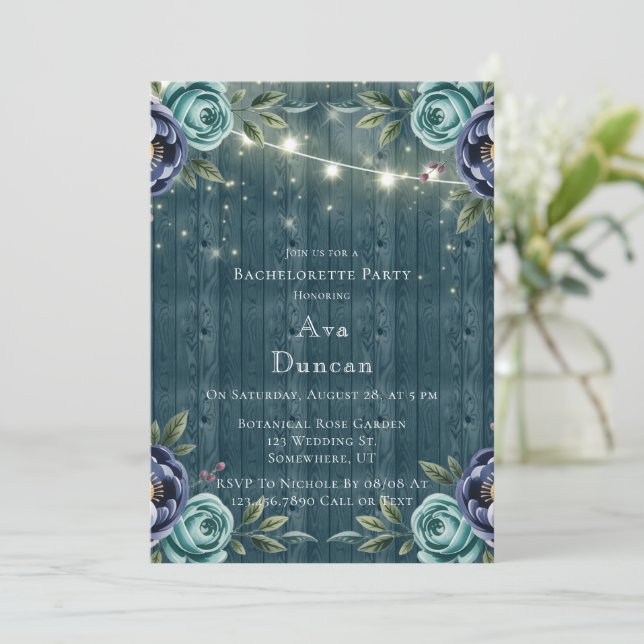 Invitación Fiesta de solteros de la Marina y Rosa Turquesa (Anverso de pie)