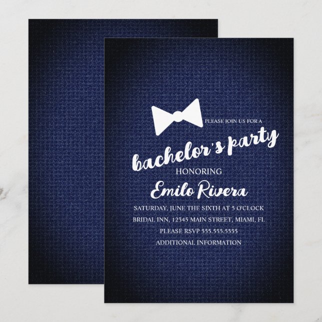 Invitación Fiesta de Solteros Moderna con Lazo Texturizado (Anverso / Reverso)