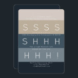 Invitación Fiesta de sorprender azul de rayas modernas<br><div class="desc">Un diseño moderno, colorido y divertido para un fiesta sorprendente. El diseño está decorado con rayas en tonos azules y beige. Personalice la información frontal y posterior con su fiesta. Si necesitas ayuda, colores adicionales, o piezas, por favor contacta conmigo (María) usando el botón de contacto de abajo o directamente...</div>