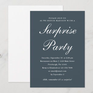 Invitación Fiesta de sorprender azul y blanco clásico