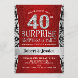 Invitación Fiesta de Sorpresa 40 Aniversario - Plata Rojo Rub