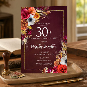 Invitación FIESTA DE SORPRESA Cumpleaños 30 Flores de Otoño B
