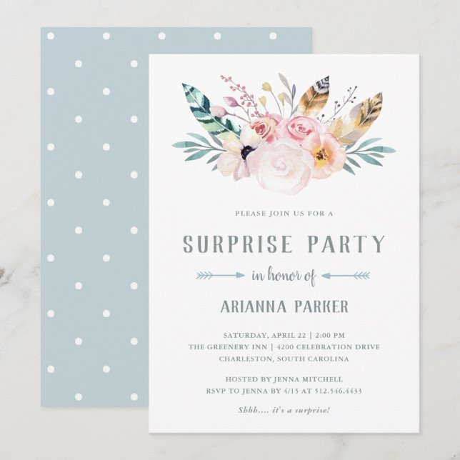 Invitación Fiesta de sorpresa de Boho ruso (Anverso / Reverso)