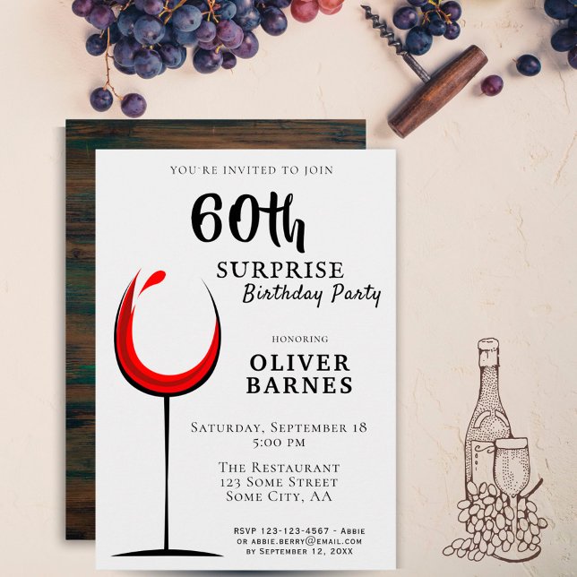 Invitación Fiesta de sorpresa de cumpleaños 60 Vino Rojo mode (Subido por el creador)