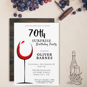 Invitación Fiesta de sorpresa de cumpleaños 70 del vino rojo 