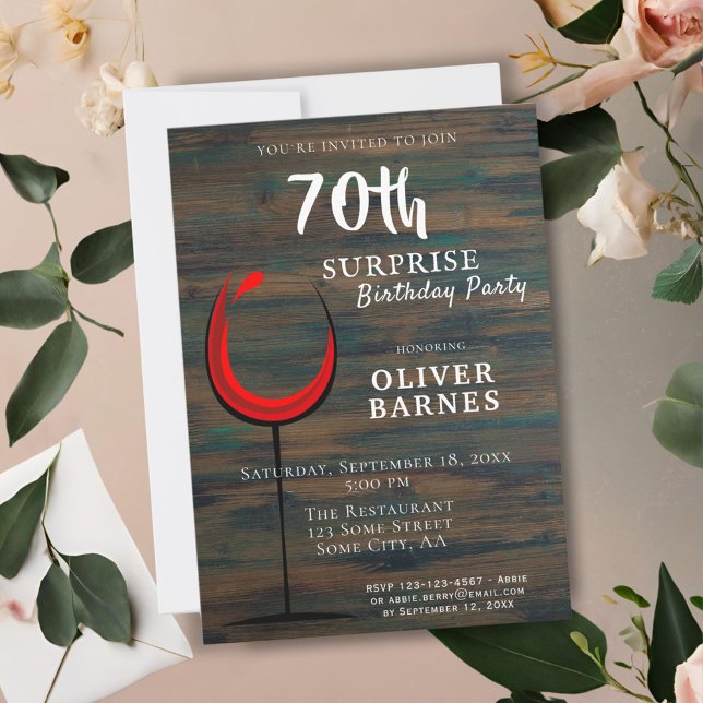 Invitación Fiesta de sorpresa de cumpleaños 70 Wine Rojo de M (Subido por el creador)