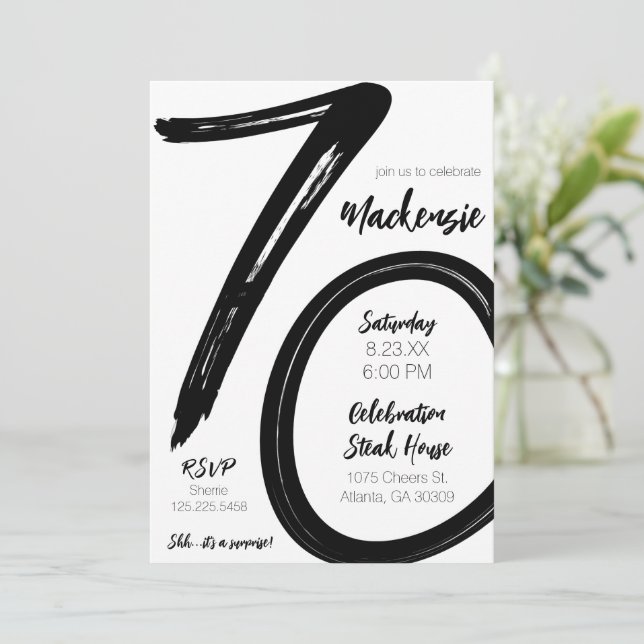 Invitación Fiesta de sorpresa de cumpleaños 70th Birthday (Anverso de pie)