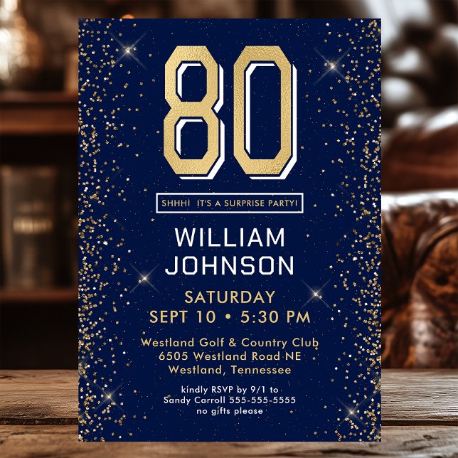 Invitación Fiesta de sorpresa de cumpleaños 80 azul de la mar (Subido por el creador)
