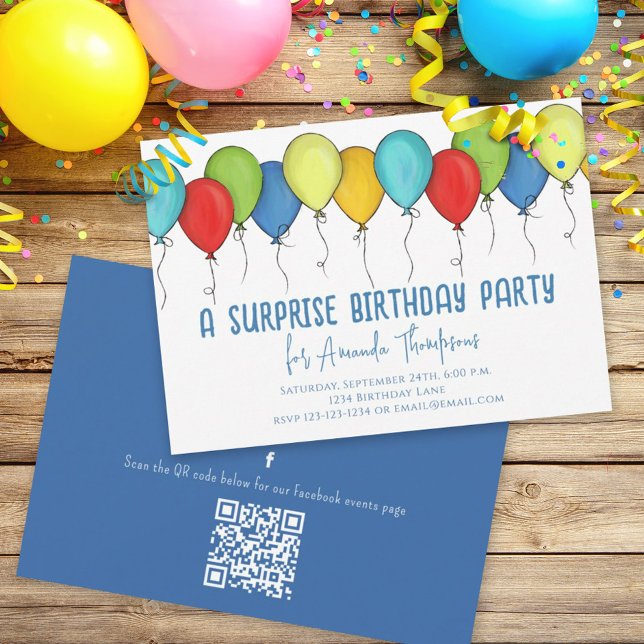 Invitación Fiesta de sorpresa de cumpleaños globos QR Código  (Subido por el creador)