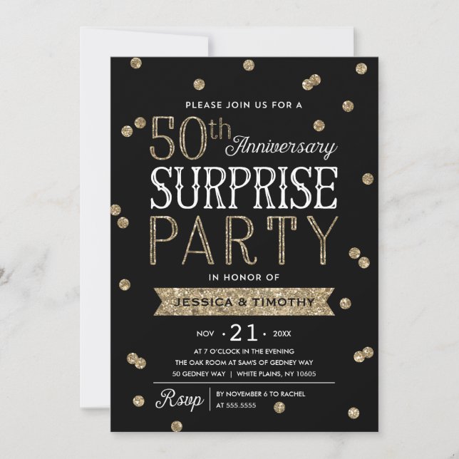 Invitación Fiesta de Sorpresa de Glitter Confetti de 50 Anive (Anverso)