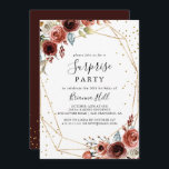 Invitación Fiesta de sorpresa de primavera del Purpurina de o<br><div class="desc">Esta invitación geométrica a la fiesta sorpresa de primavera del purpurina de oro es perfecta para un simple cumpleaños, jubilación o cualquier fiesta sorpresa. El diseño se compone de hermosas flores pintadas a mano en tonos rosa, rubia, rojo, azul y borgoñoso, combinadas con follaje verde, adornando un marco geométrico de...</div>