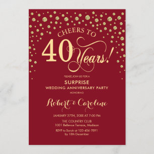 Invitación Fiesta de Sorpresa del 40 Aniversario de Ruby Red 