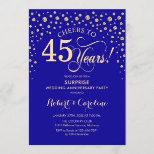 Invitación Fiesta de Sorpresa del 45 Aniversario Azul Zafiro 