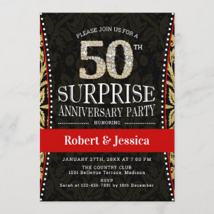 Invitación Fiesta de Sorpresa del 50 Aniversario - Rojo Negro