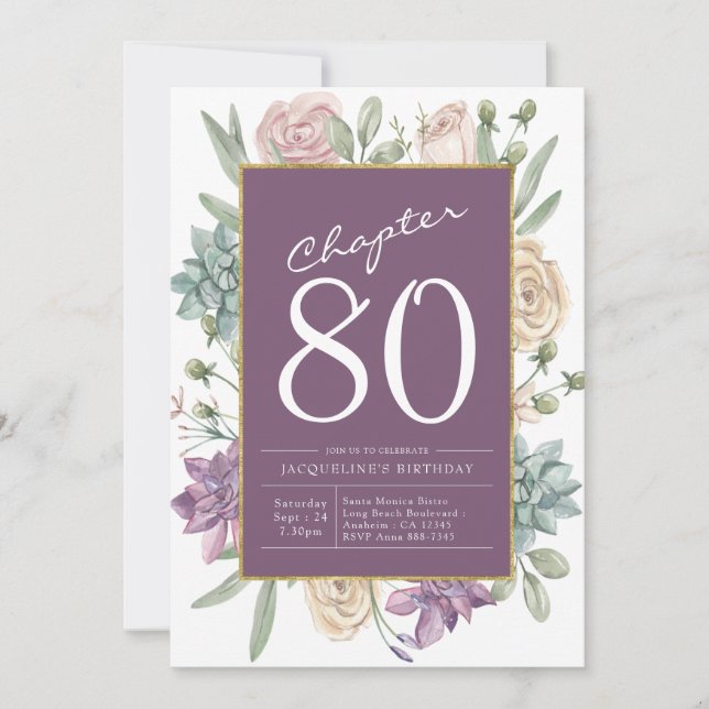 Invitación Fiesta de sorpresa floral de cumpleaños 80 mujeres (Anverso)