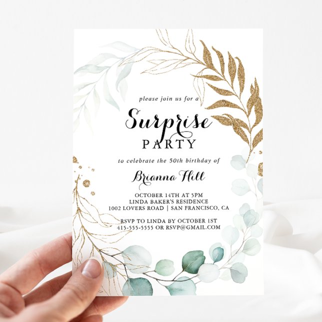 Invitación Fiesta de sorpresa para eucalipto de oro ruso (Subido por el creador)