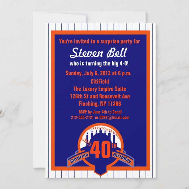 Invitación Fiesta de sorpresa para fans del béisbol (Anverso)