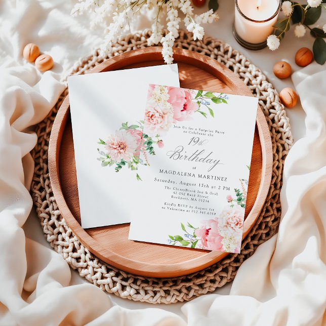 Invitación Fiesta de sorpresa por cumpleaños 19 floral rosa (Subido por el creador)