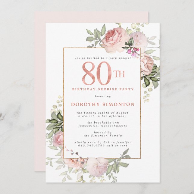 Invitación Fiesta de sorpresa por cumpleaños de Floral de oro (Anverso / Reverso)