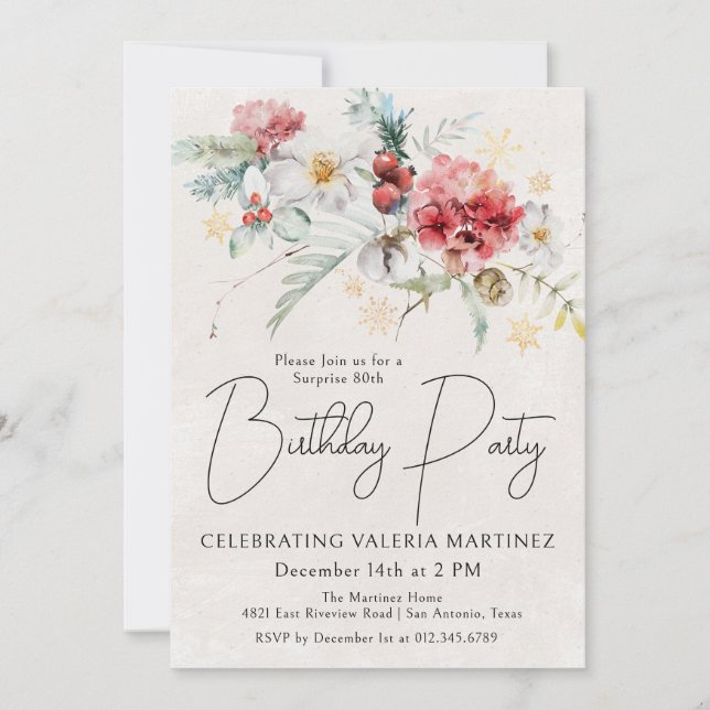 Invitación Fiesta de sorpresa por cumpleaños número 80 de las (Anverso)